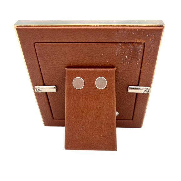 Monica Rich Kosann Photo Picture Frame Brown Leather Silver Plate Square 4” x 4” - Picture 3 of 7